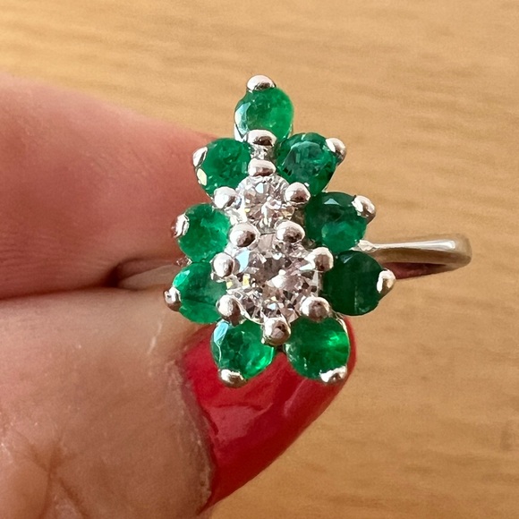 VINTAGE 14K DESIGNER PEAR EMERALD DIAMOND RING ENGAGEMENT PROMISE ANNIVERSARY - Picture 16 of 16